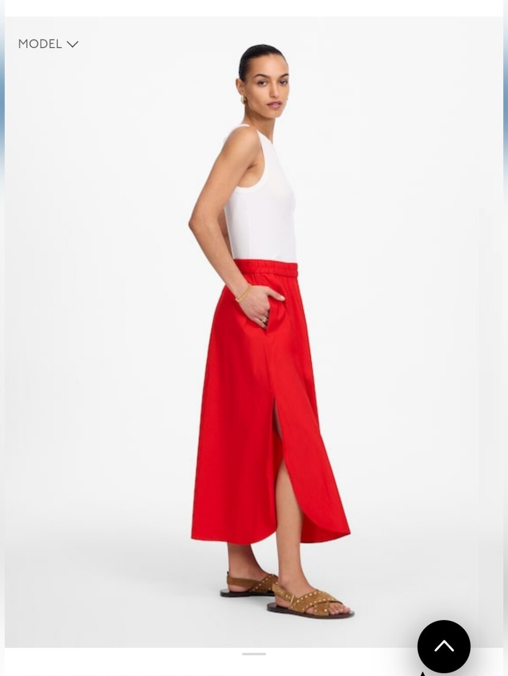 NWOT Madewell Cotton Poplin Midi Skirt - RED, W/ POCKETS & SIDE SLIT